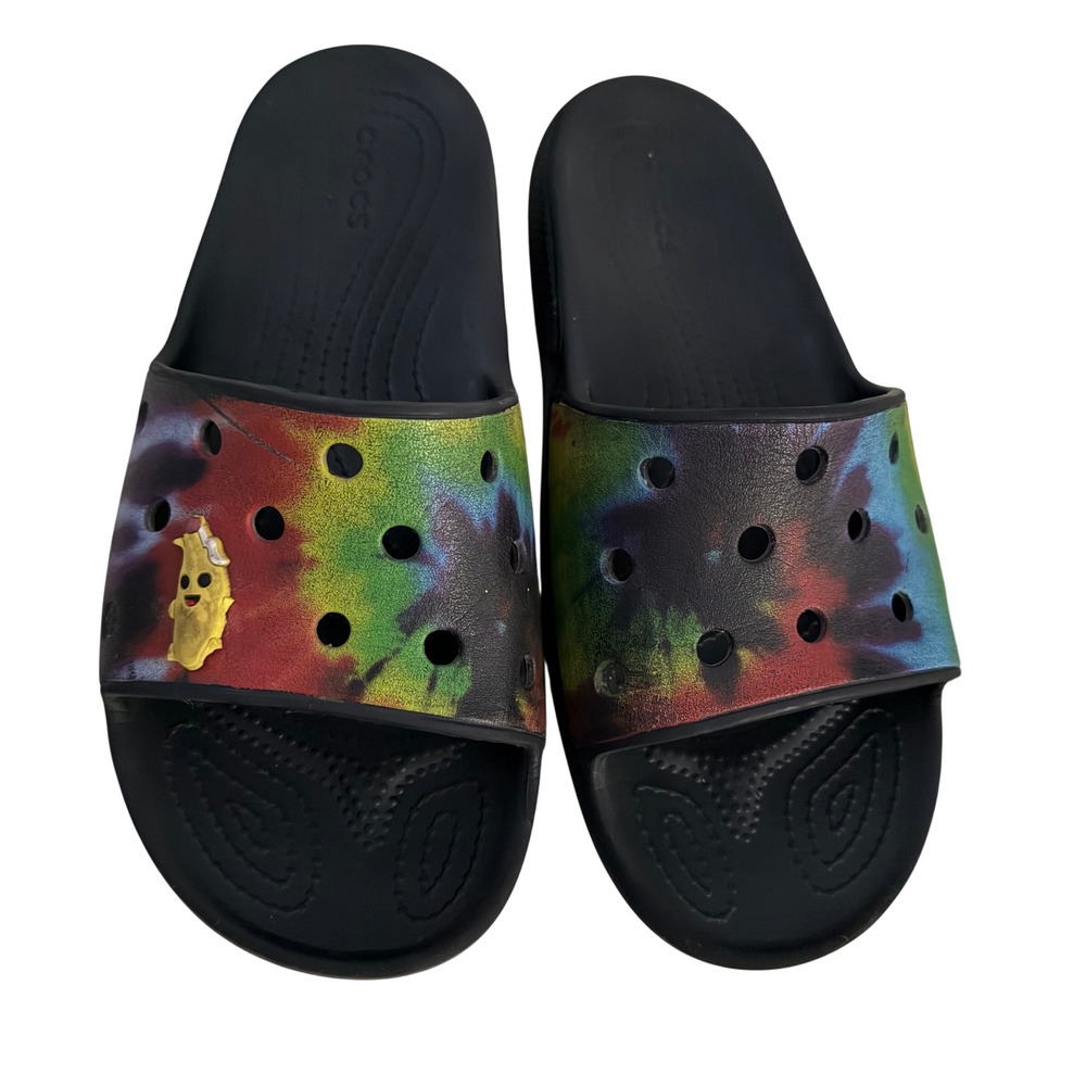 Crocs Classic Tie-Dye Graphic Slide Psychadelic Sandals Banana Charm Mens 9 W 11